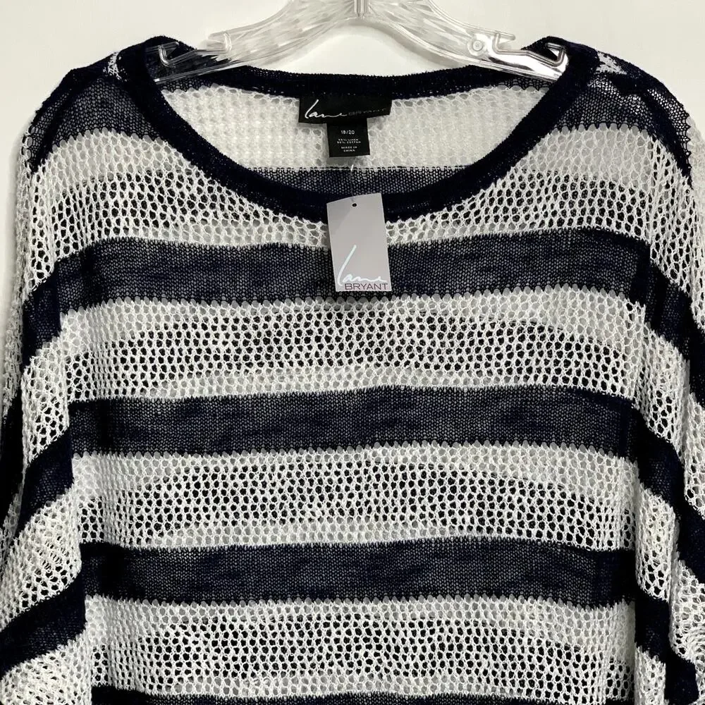 NWT Lane Bryant Womens 18/20 Blue White Striped 1/2 Slv Sweater Nautical Yacht